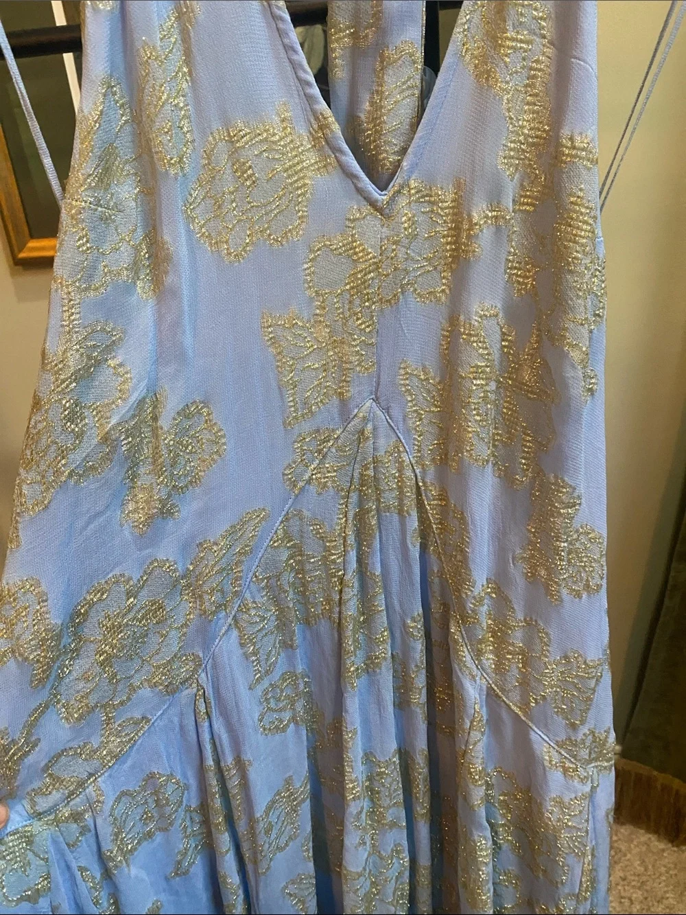 NWT Free People Evening Maxi Dress with Gold Leaf Pattern - Picture 2 of 10